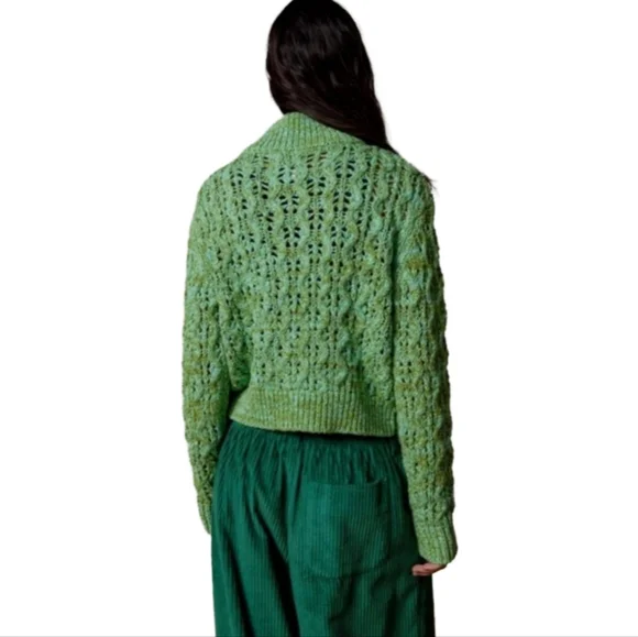 🧶 Urban Outfitters BDG Chunky Knit Quarter-Zip Sweater Pullover Green M - Picture 2 of 16